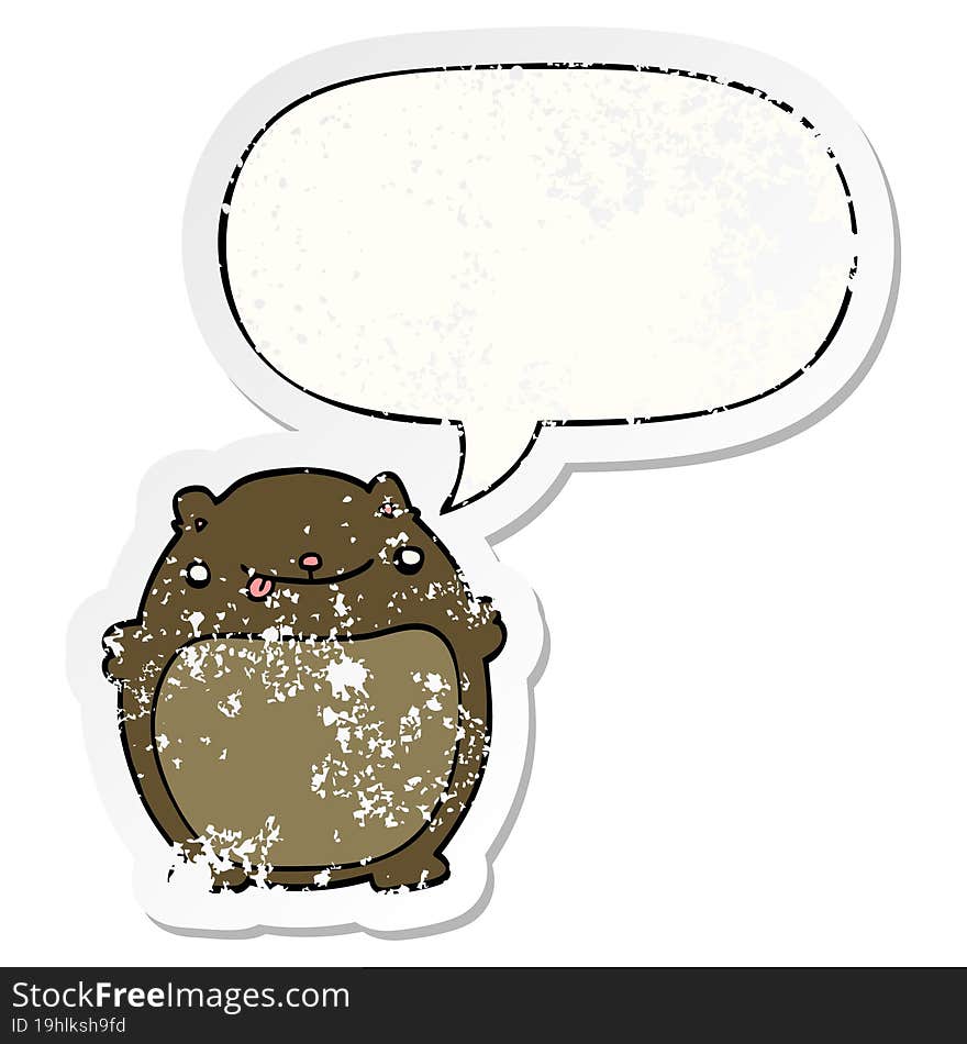 cartoon bear and speech bubble distressed sticker