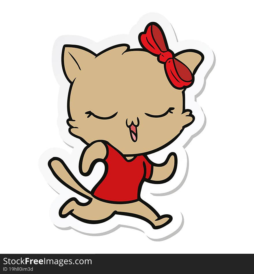 sticker of a cartoon cat with bow on head