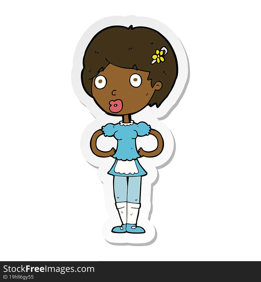 sticker of a cartoon woman in french maid outfit