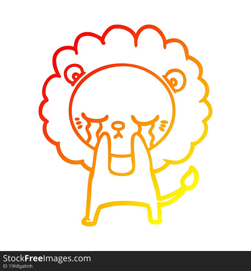 warm gradient line drawing crying cartoon lion