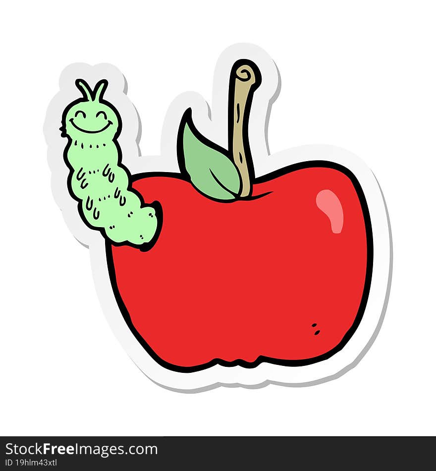 sticker of a cartoon apple with bug