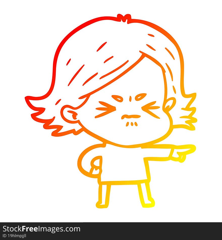 warm gradient line drawing of a cartoon angry girl