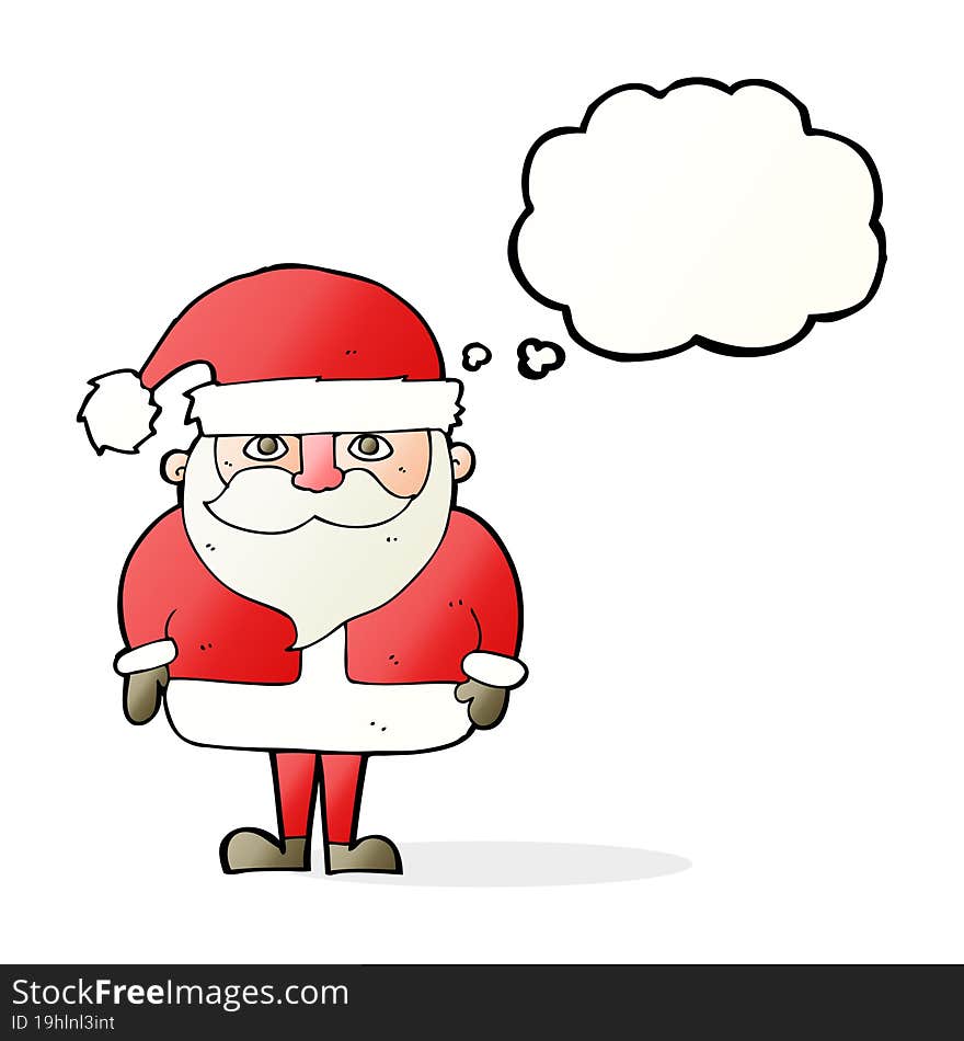 cartoon santa claus with thought bubble