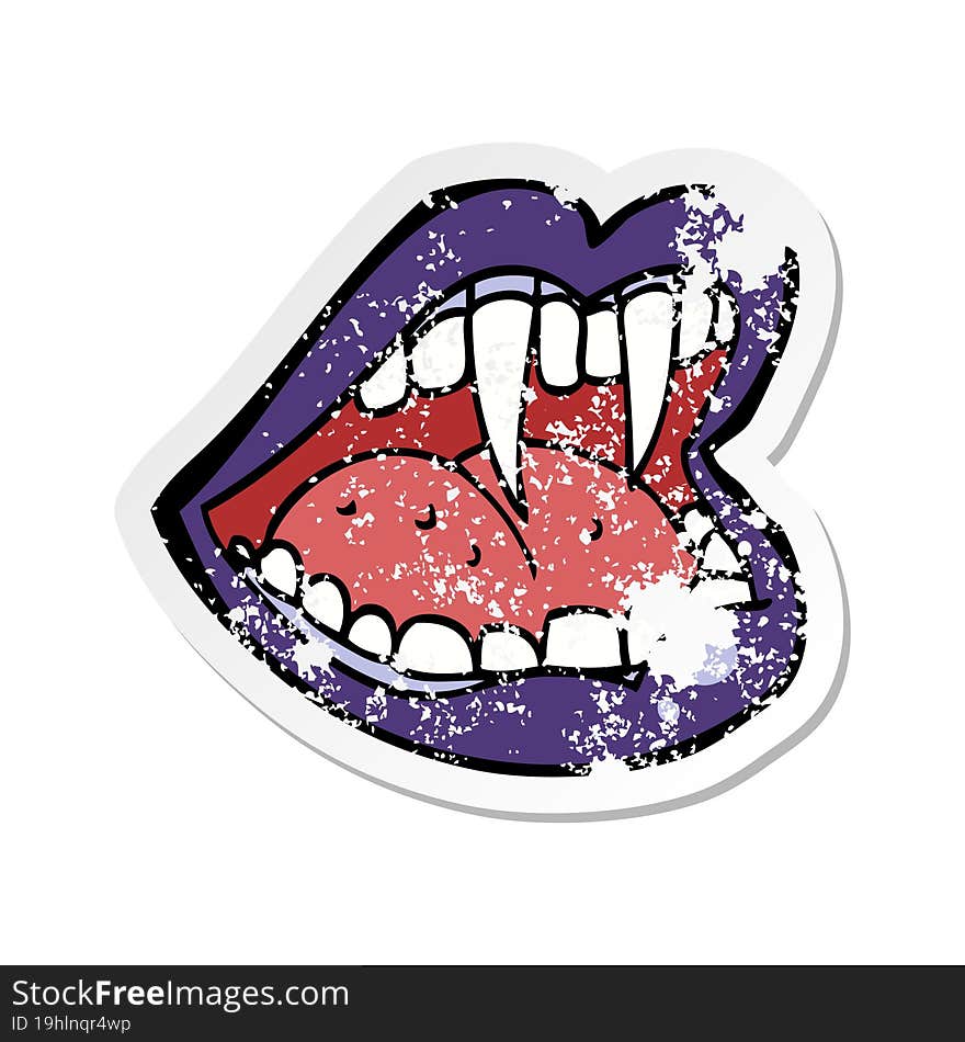 retro distressed sticker of a cartoon vampire mouth