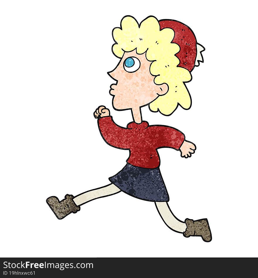 freehand textured cartoon running woman