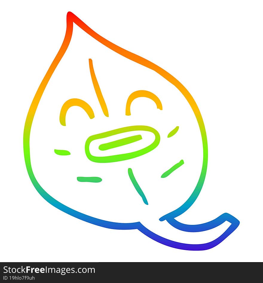 rainbow gradient line drawing cartoon autumnal leaf