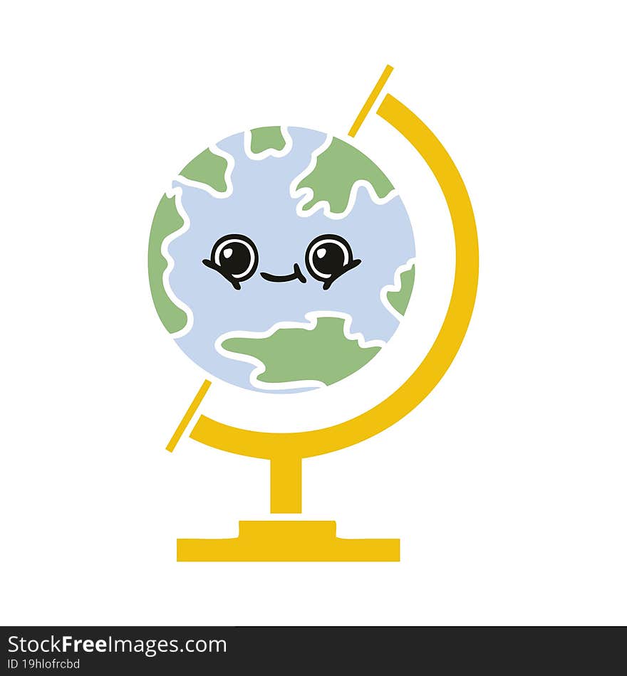 Flat Color Retro Cartoon Globe Of The World