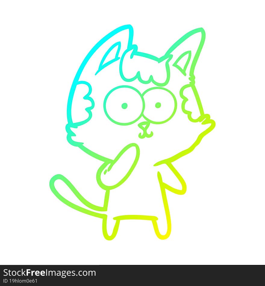 Cold Gradient Line Drawing Cartoon Cat Considering