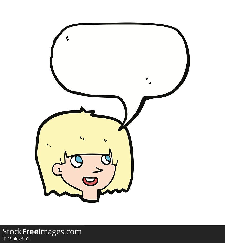 cartoon happy female face with speech bubble