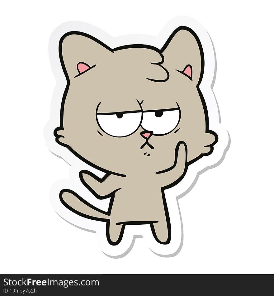 sticker of a bored cartoon cat