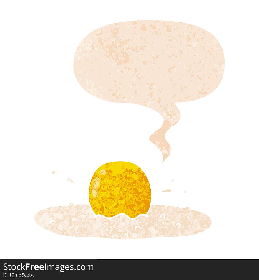 cartoon fried egg and speech bubble in retro textured style