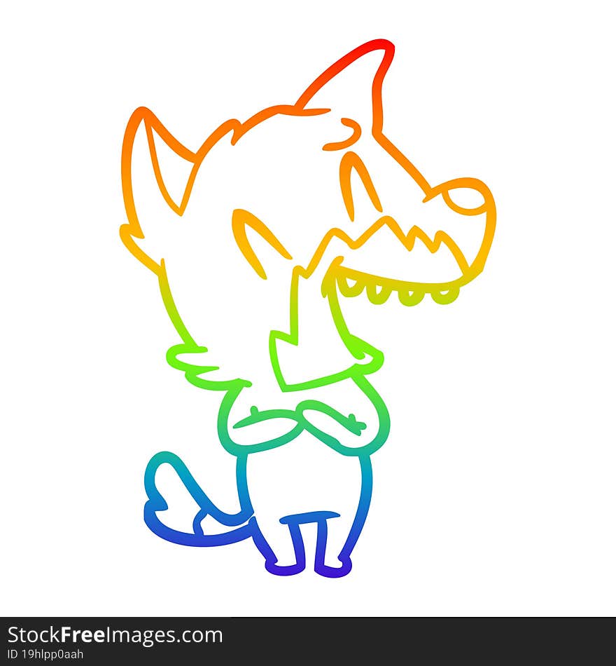 rainbow gradient line drawing of a laughing fox cartoon