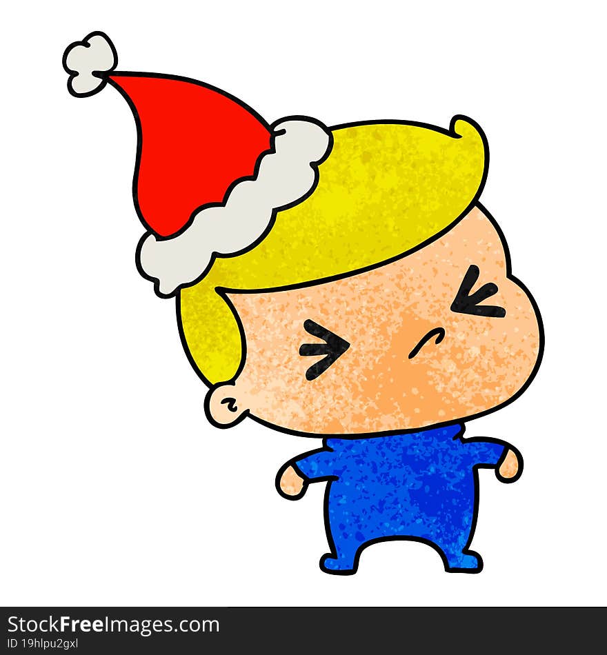 hand drawn christmas textured cartoon of kawaii boy