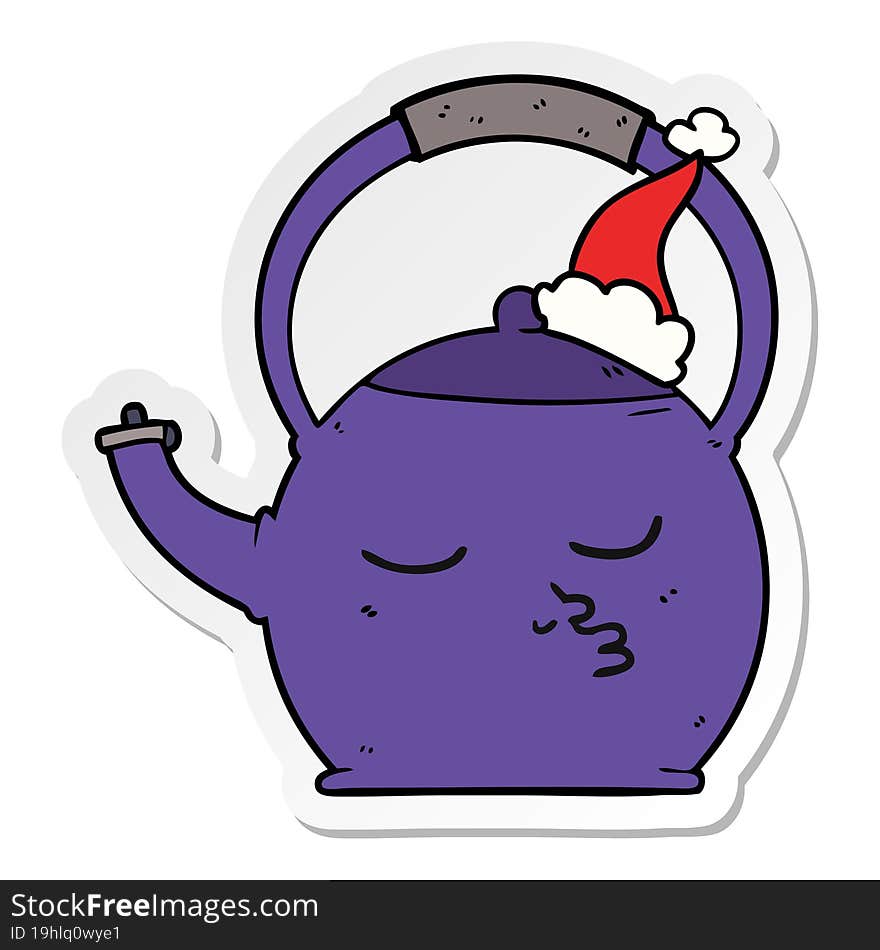 sticker cartoon of a kettle wearing santa hat