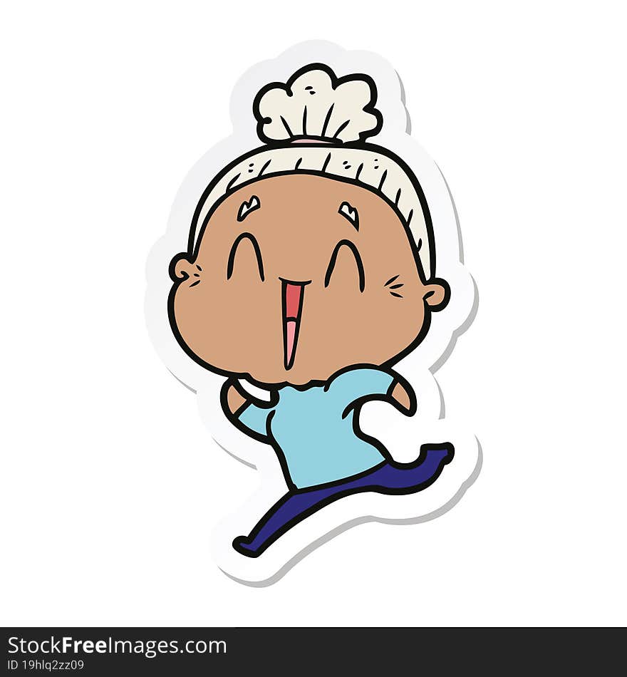 sticker of a cartoon happy old lady