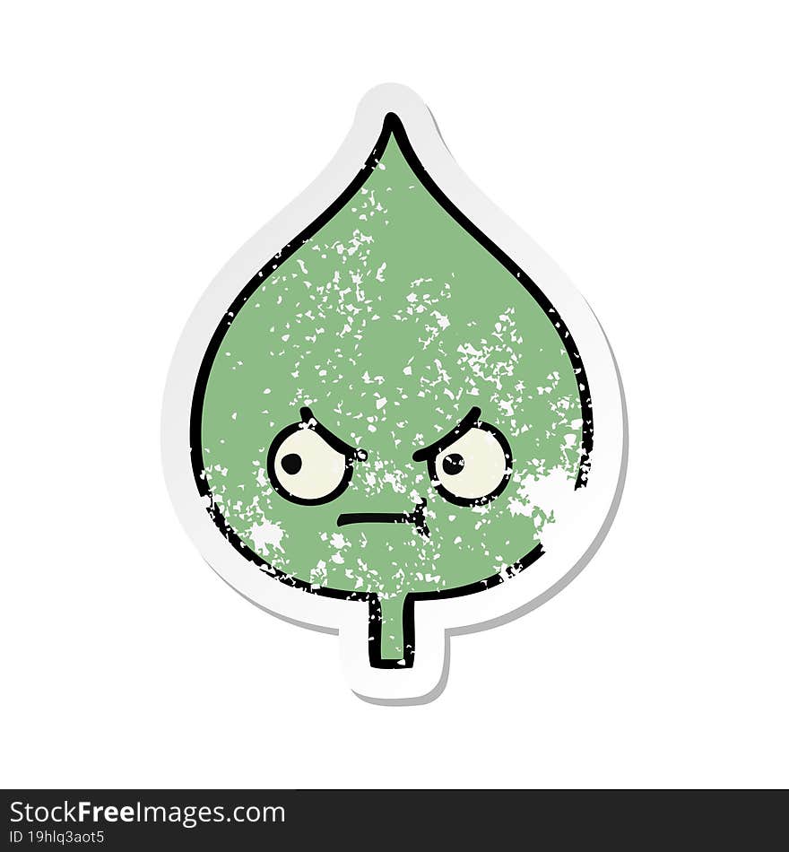 distressed sticker of a cute cartoon expressional leaf