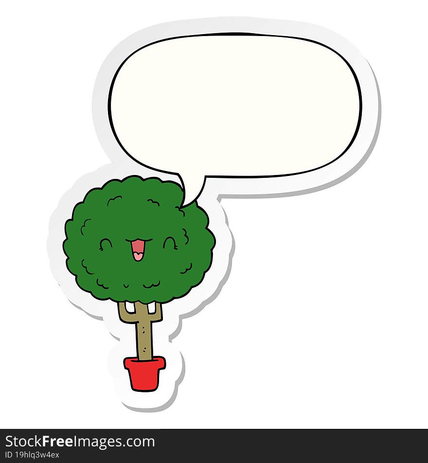 cartoon happy tree and speech bubble sticker