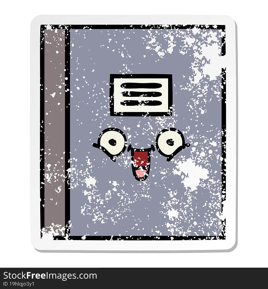 distressed sticker of a cute cartoon notebook