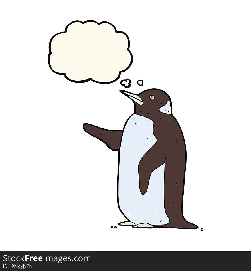 cartoon penguin with thought bubble