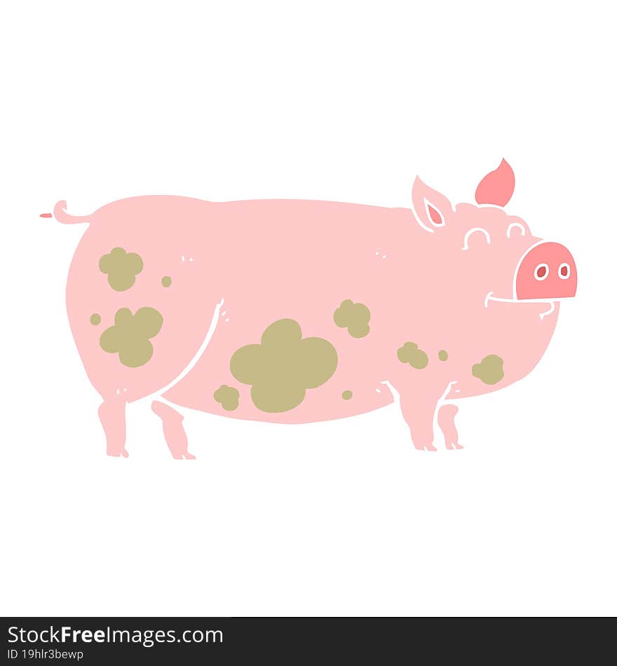 flat color illustration of a cartoon muddy pig