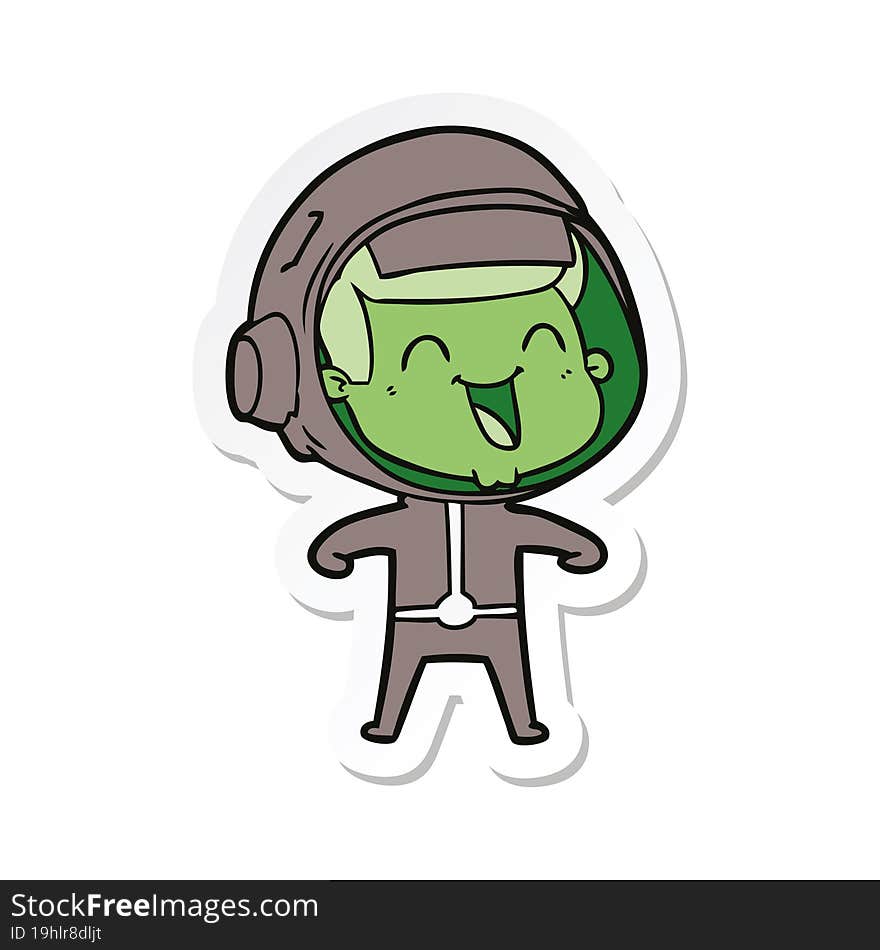 sticker of a happy cartoon astronaut