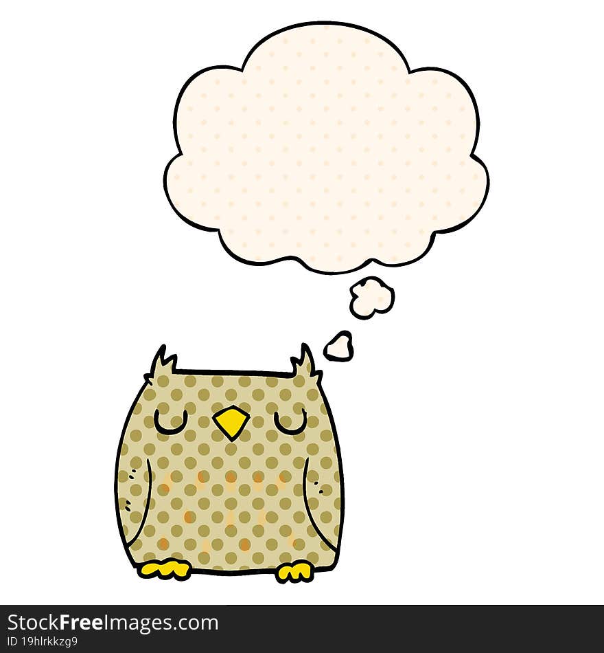 cute cartoon owl with thought bubble in comic book style