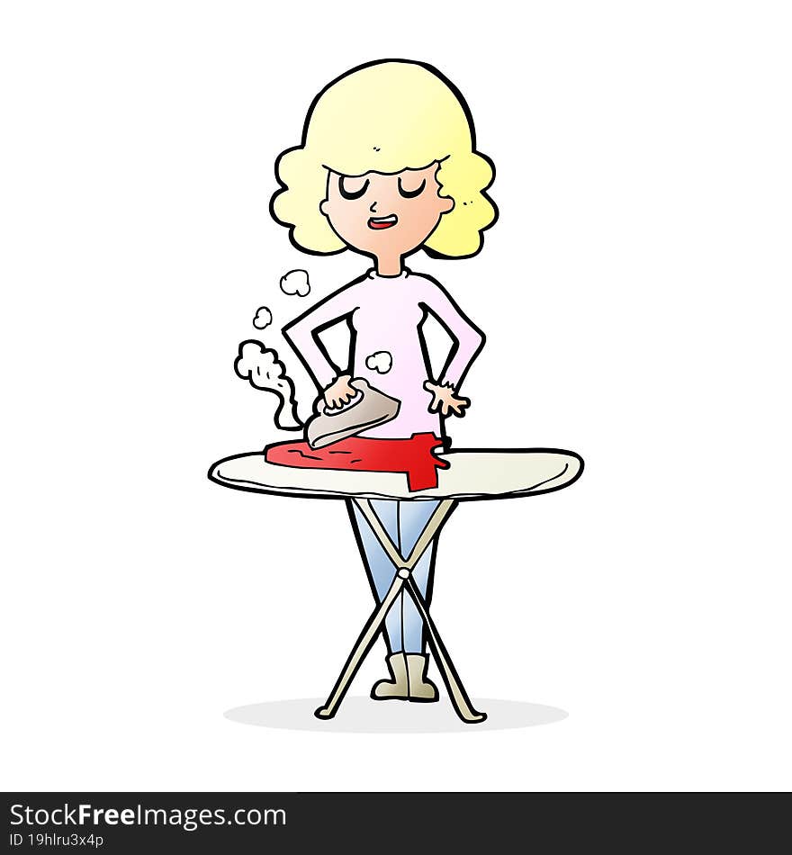 cartoon woman ironing