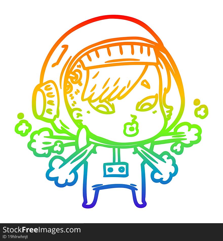 rainbow gradient line drawing of a cartoon astronaut woman