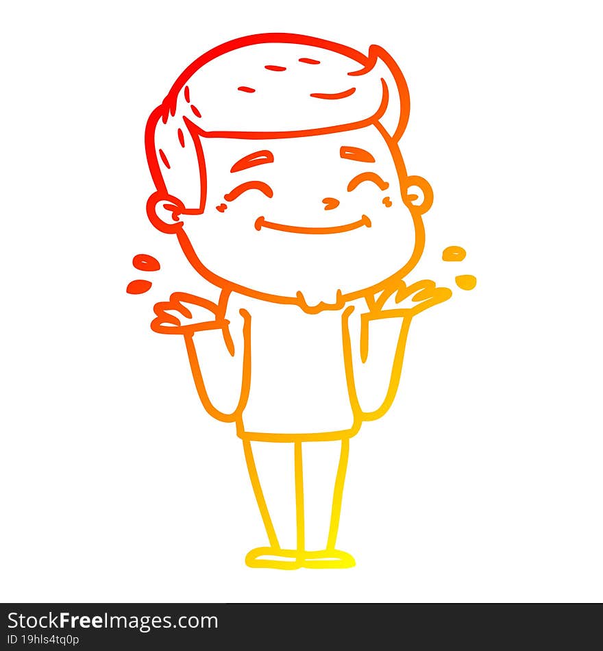 warm gradient line drawing happy cartoon man shrugging