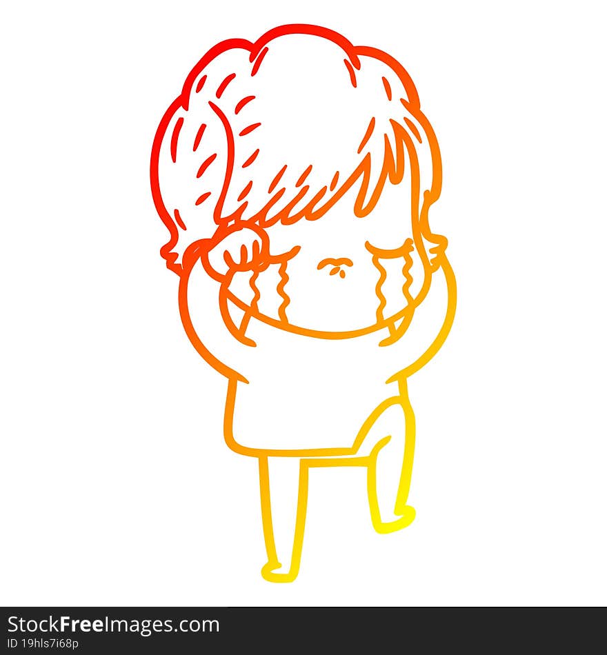 warm gradient line drawing of a cartoon woman crying