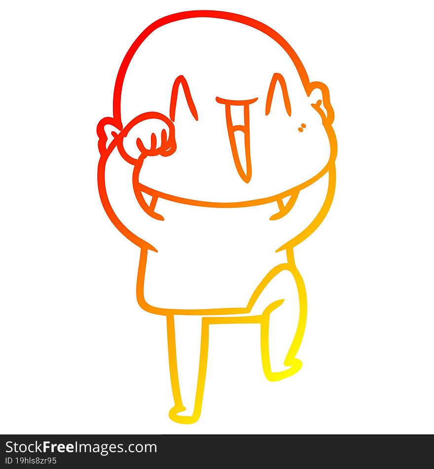 warm gradient line drawing of a happy cartoon bald man