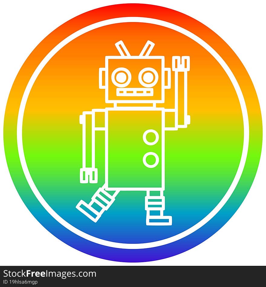 dancing robot circular icon with rainbow gradient finish. dancing robot circular icon with rainbow gradient finish