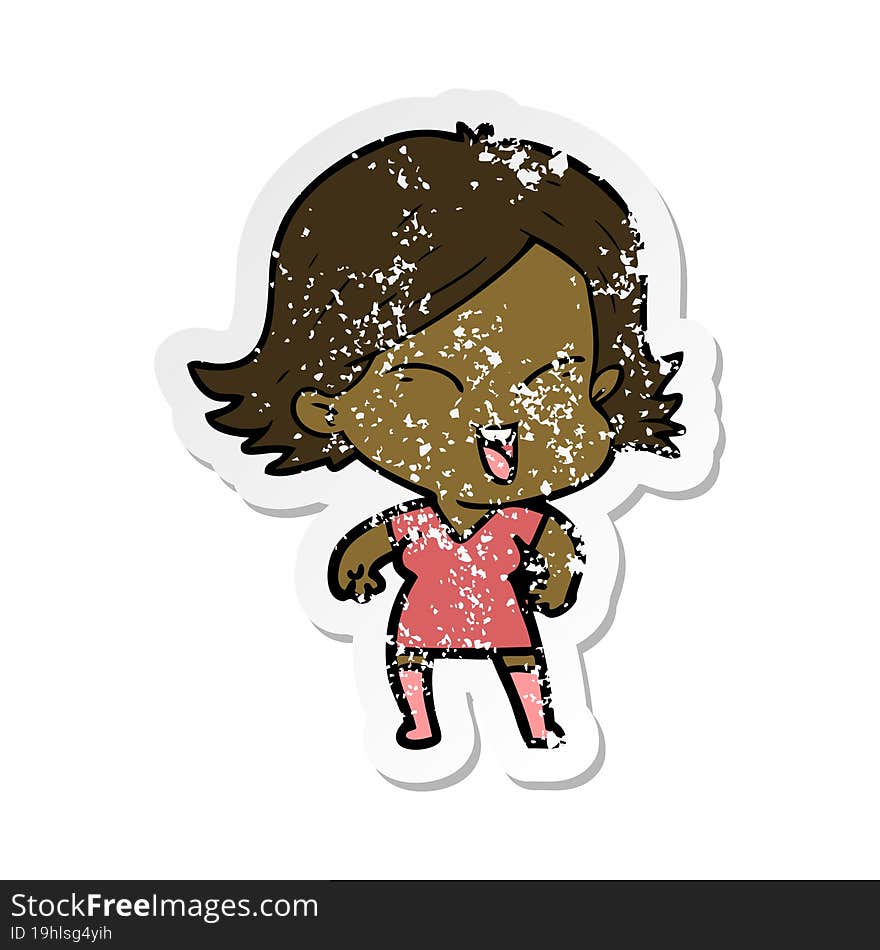 Distressed Sticker Of A Happy Cartoon Girl