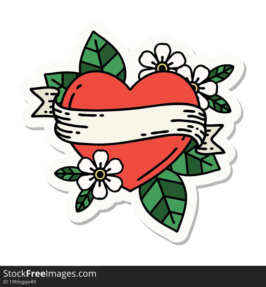 sticker of tattoo in traditional style of a heart and banner. sticker of tattoo in traditional style of a heart and banner