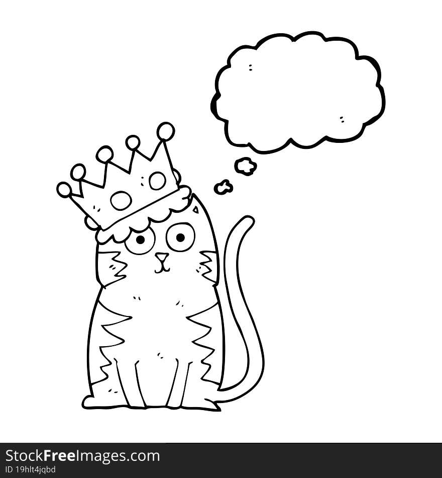 thought bubble cartoon cat with crown