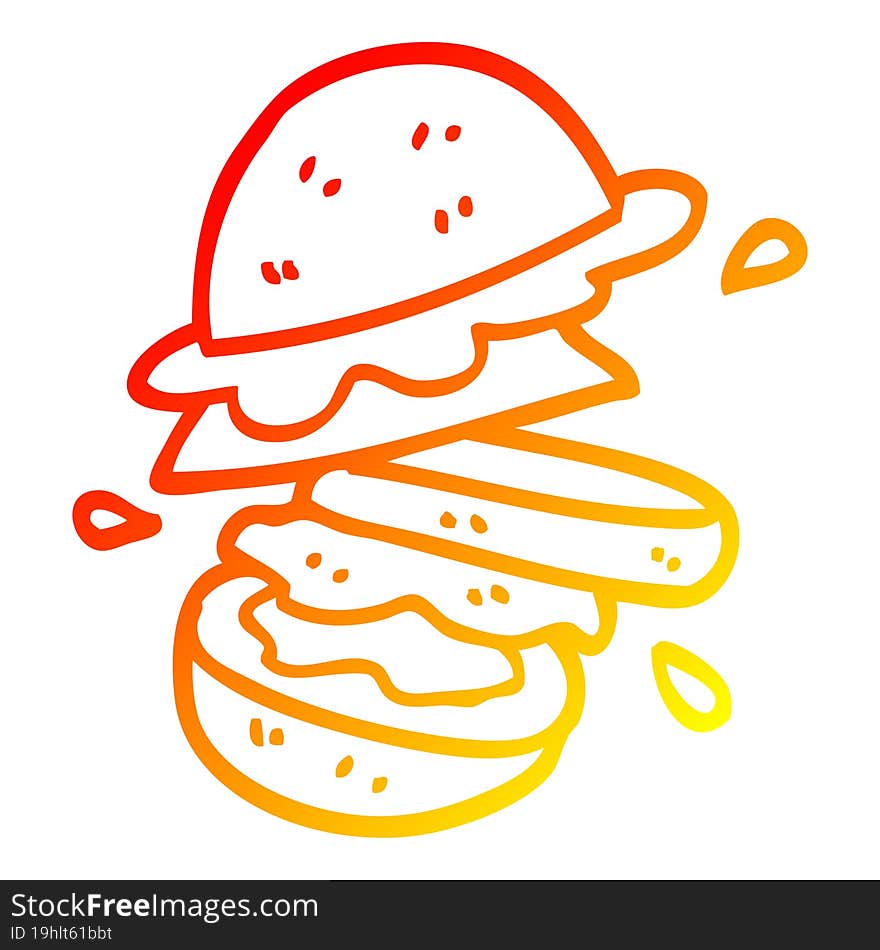 warm gradient line drawing cartoon burger