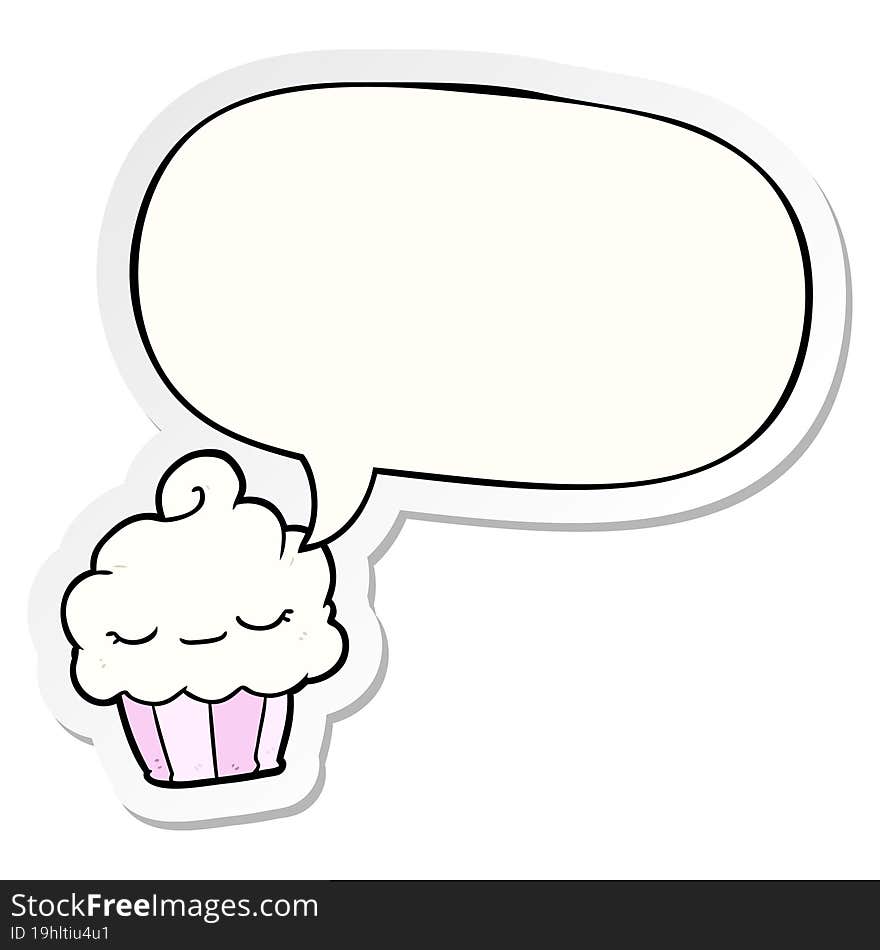 Funny Cartoon Cupcake And Speech Bubble Sticker