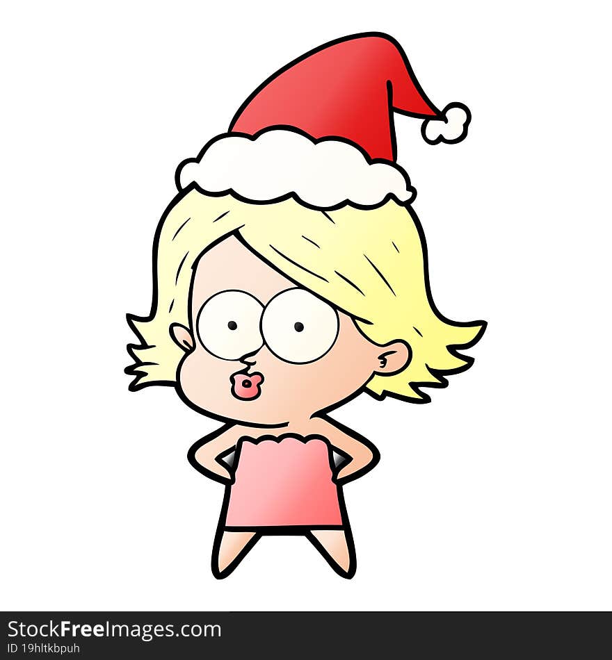 hand drawn gradient cartoon of a girl pouting wearing santa hat