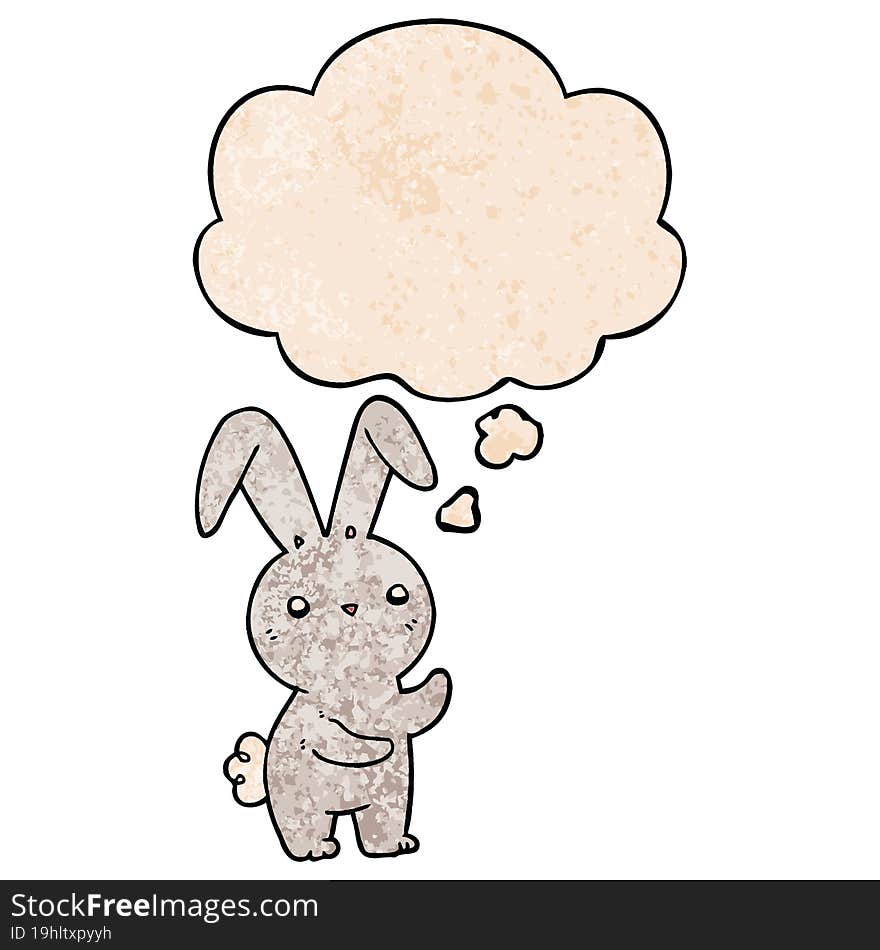 cute cartoon rabbit and thought bubble in grunge texture pattern style