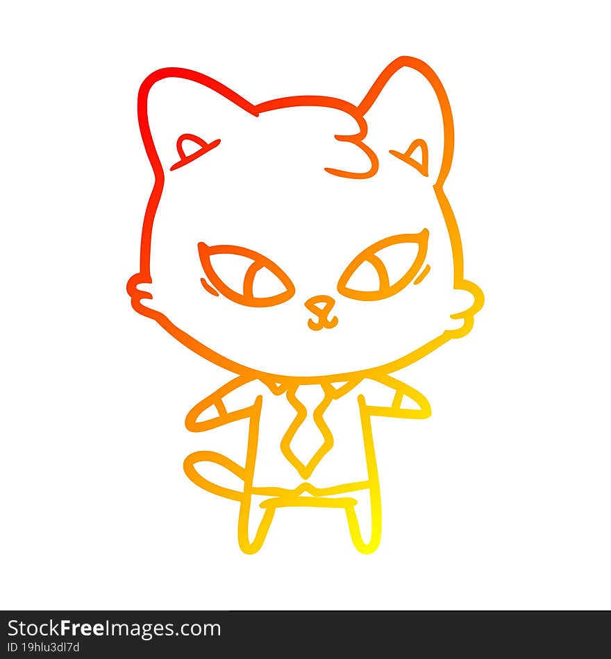 warm gradient line drawing of a cute cartoon cat