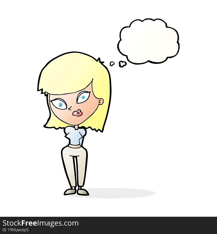 Cartoon Confused Woman With Thought Bubble