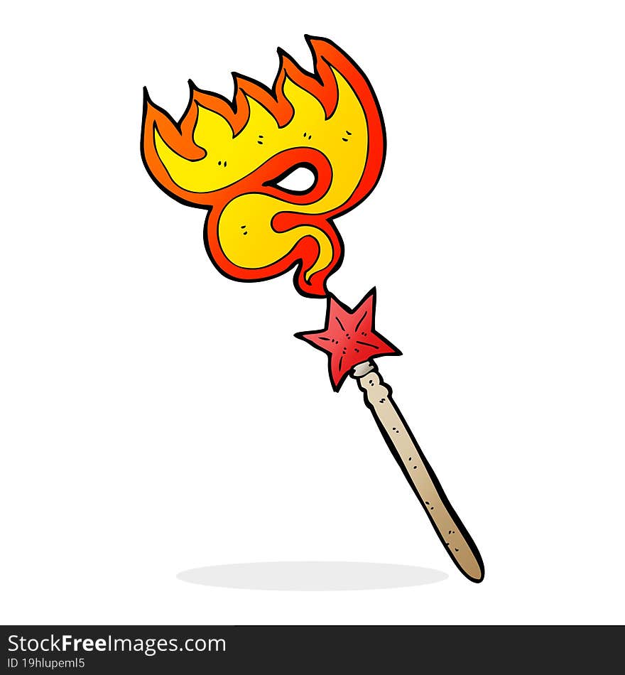 cartoon magic wand casting fire spell