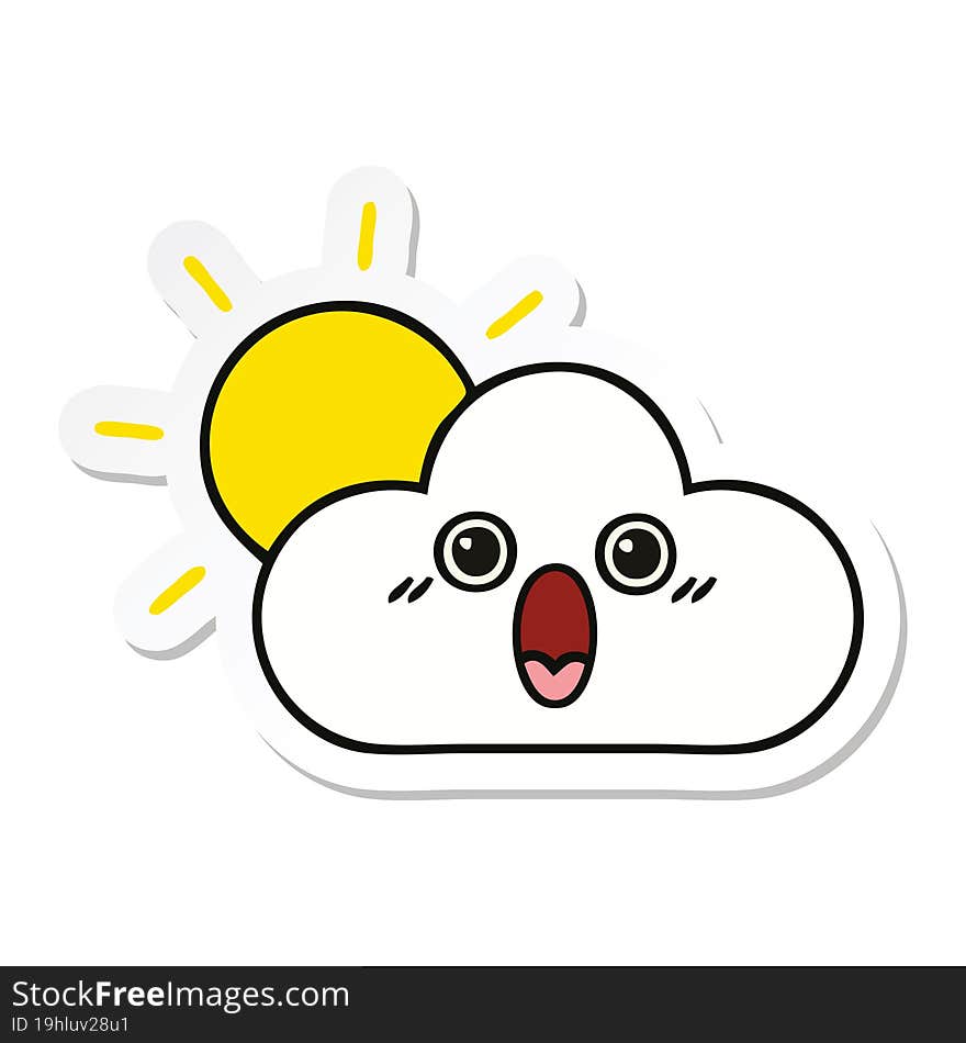 sticker of a cute cartoon sun and cloud