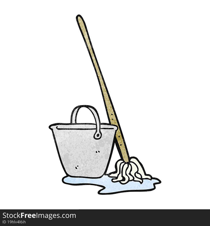 textured cartoon mop and bucket