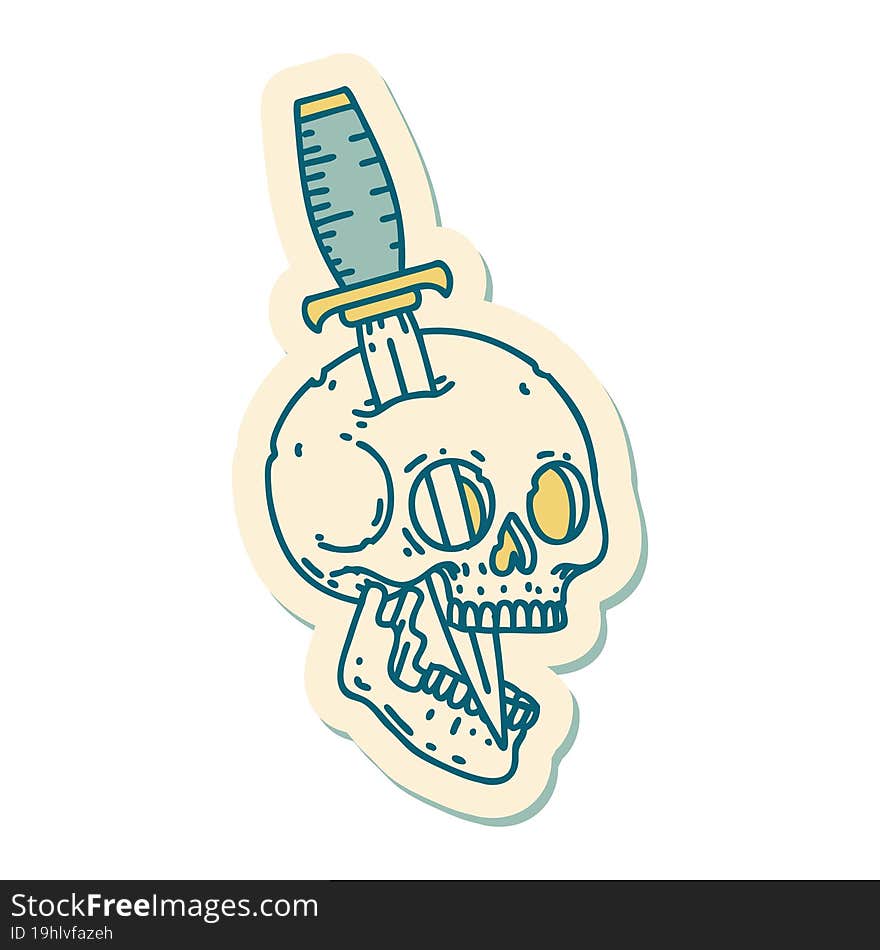 tattoo style sticker of a skull and dagger