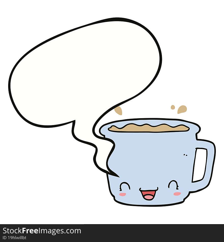 cartoon cup of coffee with speech bubble. cartoon cup of coffee with speech bubble