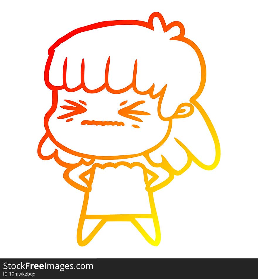 warm gradient line drawing cartoon angry girl