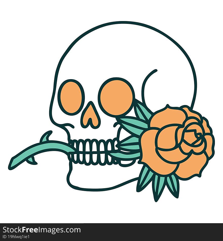 iconic tattoo style image of a skull and rose. iconic tattoo style image of a skull and rose