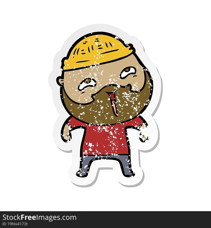 distressed sticker of a cartoon happy bearded man