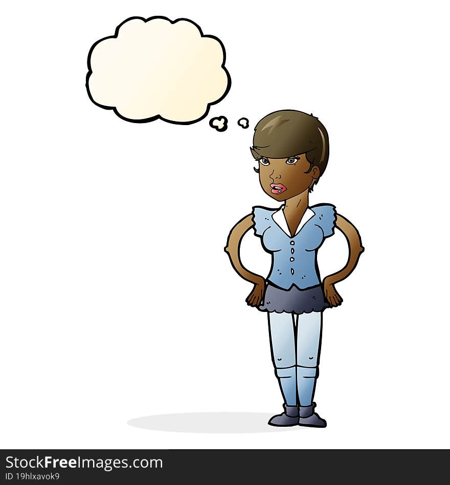 Cartoon Woman With Hands On Hips With Thought Bubble